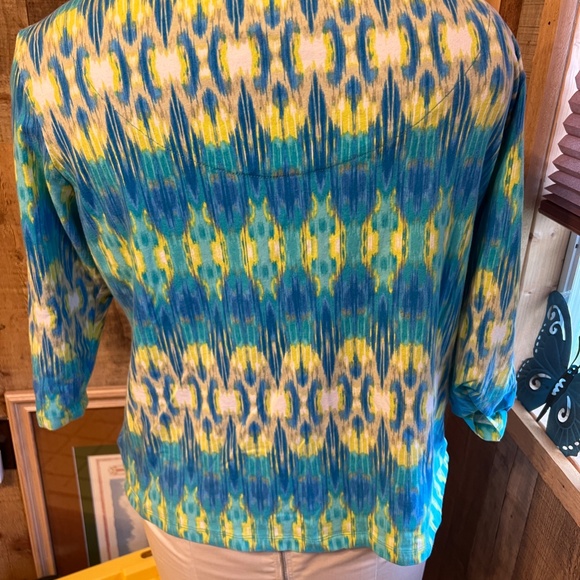 LADIES WOMENS TOP BLOUSE SHIRT SIZE XL RUBY RD FAVORITES BLUE YELLOW - Picture 5 of 7